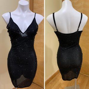 Banjul beaded sheer black short dress, size M
